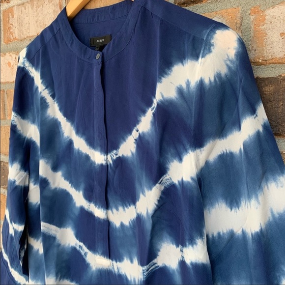 J. Crew Blue Tie-Dye Silk Button Down Shirt - Picture 7 of 14